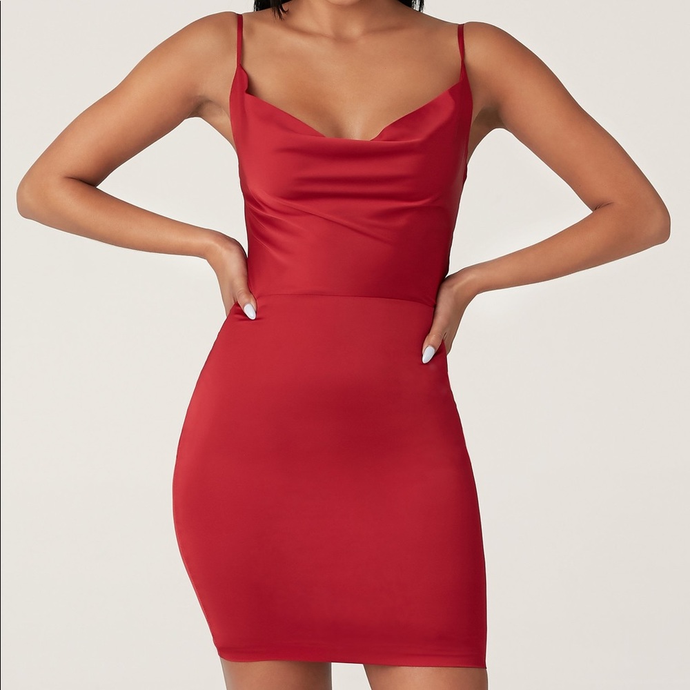 Meshki Cowl Neck Lace Up Dress